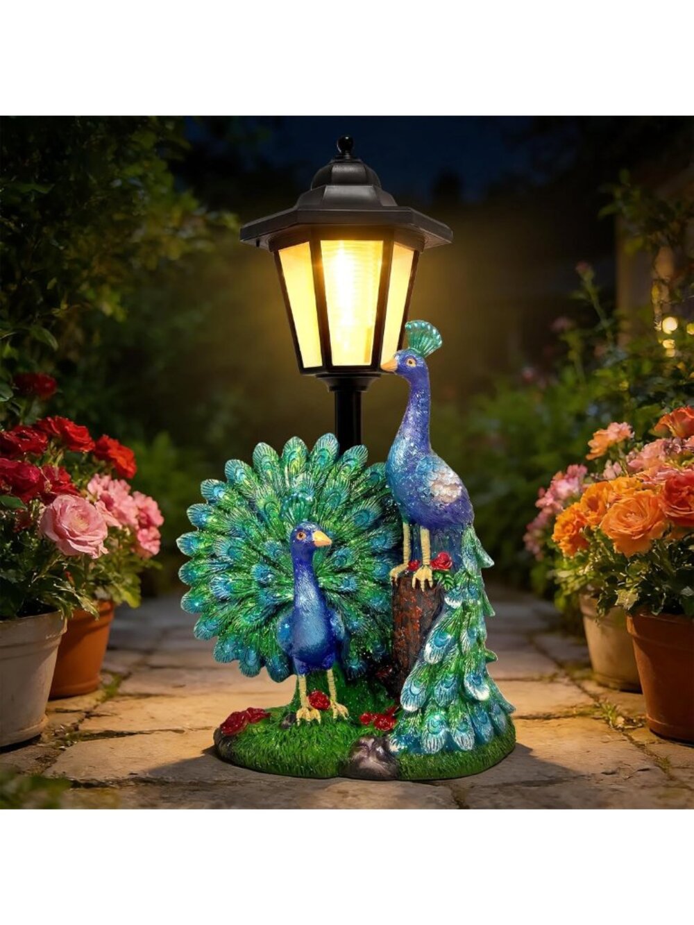 Vibrant Solar Peacock Garden Statue with Lantern for Outdoor Patio & Lawn Decor